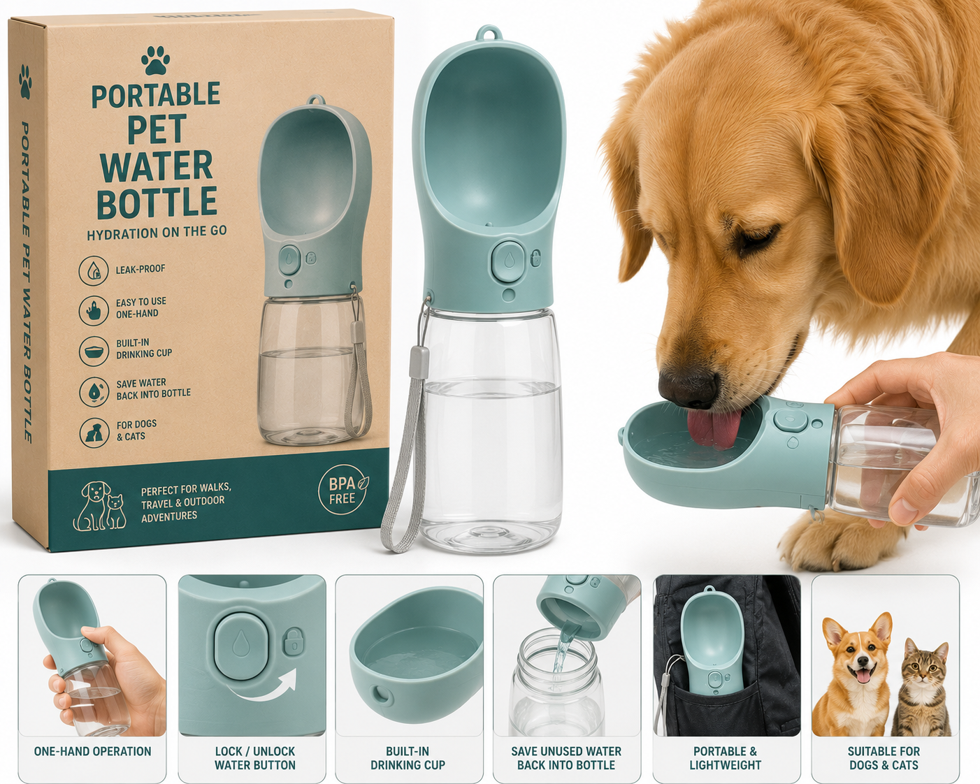 🐾 Portable Pet Water Bottle