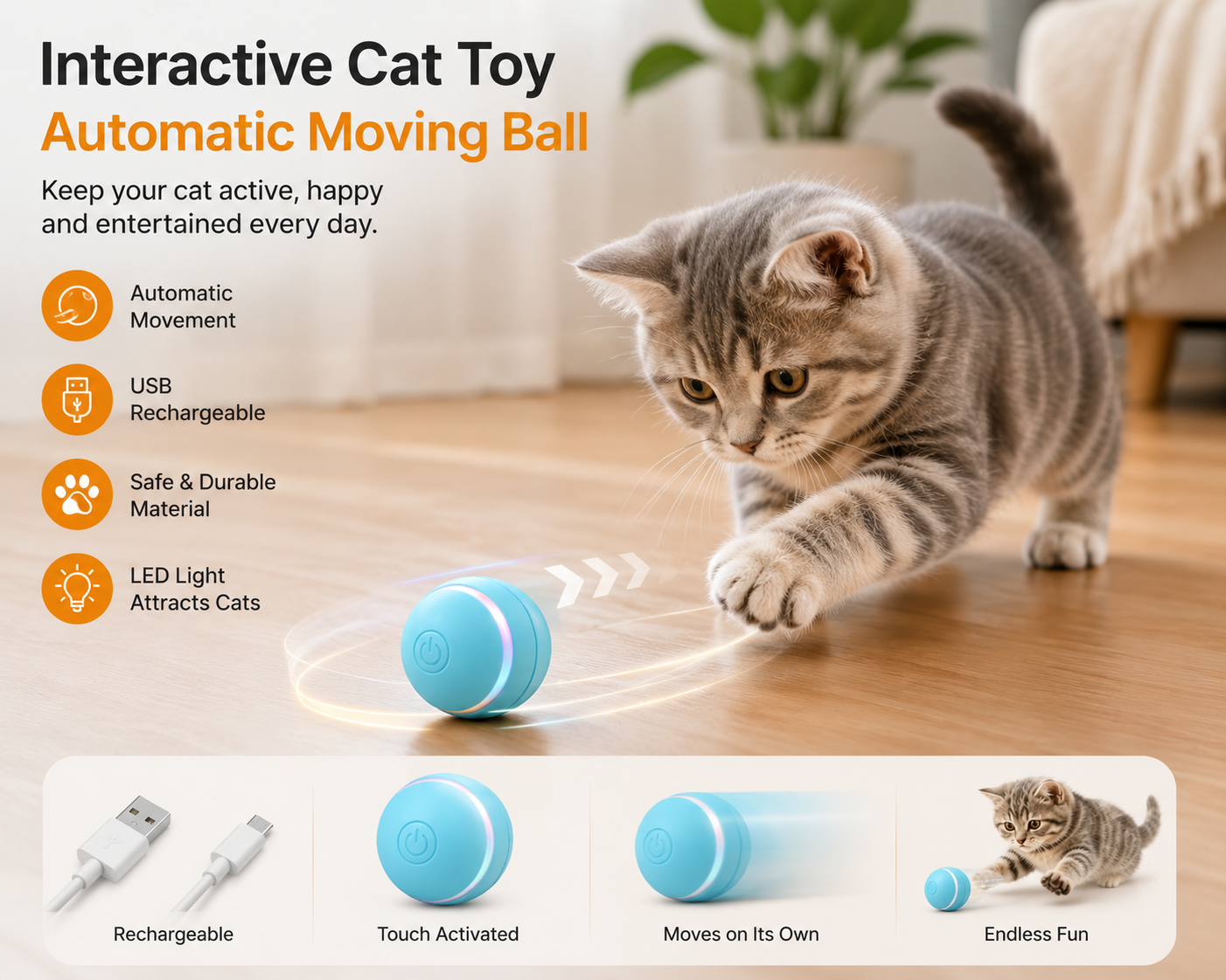 Interactive Cat Toy – Automatic Moving Ball
