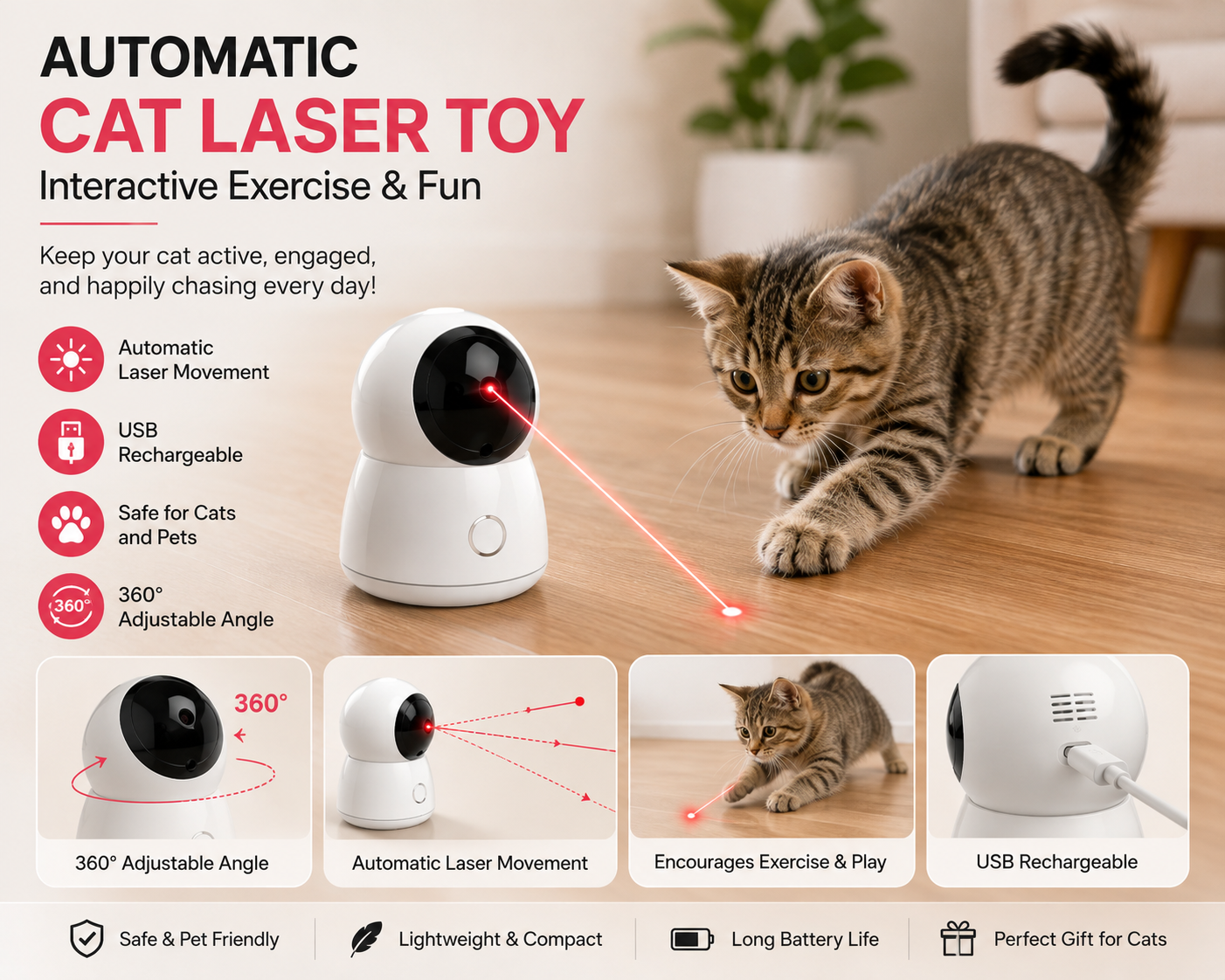 Automatic Cat Laser Toy – Interactive Exercise & Fun
