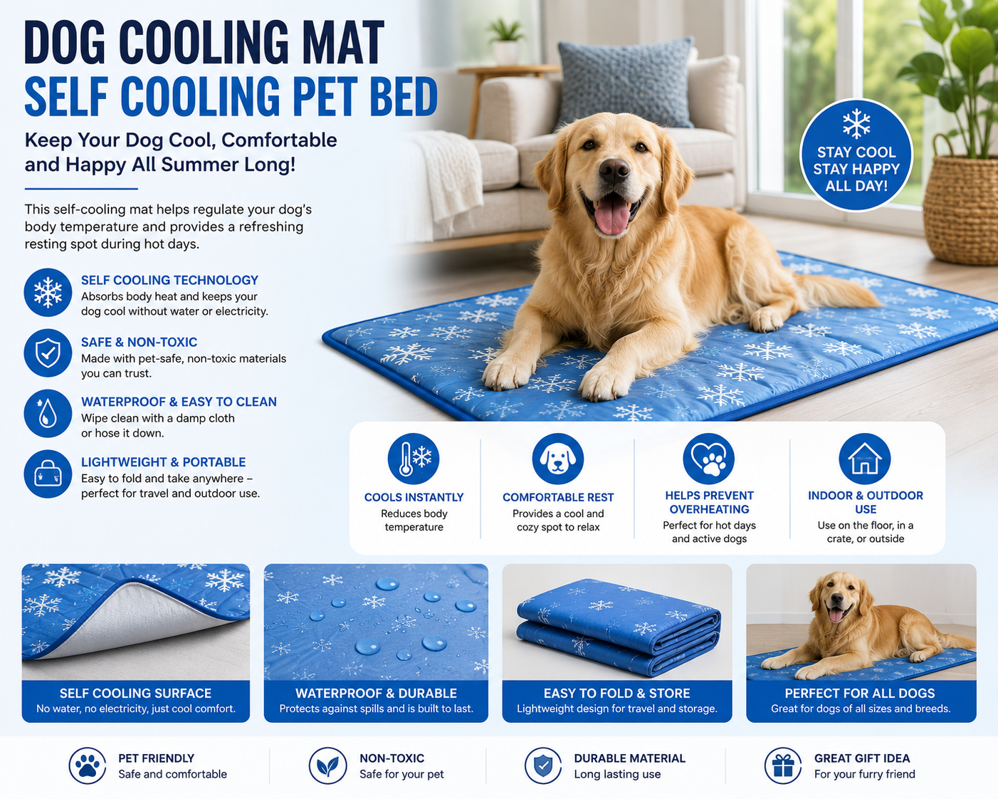 Dog Cooling Mat – Self Cooling Pet Bed