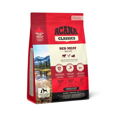 ACANA Classics Classic Red dry dog food in a 2kg bag, showcasing the packaging for ACANA brand pet nutrition.