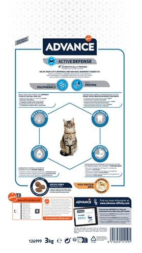 Advance Cat Adult Chicken & Rice dry cat food in 3 kg bag, featuring high-quality ingredients for adult cats.