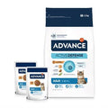 Advance Cat Adult Chicken & Rice dry cat food with 2 chicken pouches, 1.5 kg, featuring natural ingredients and balanced nutrition