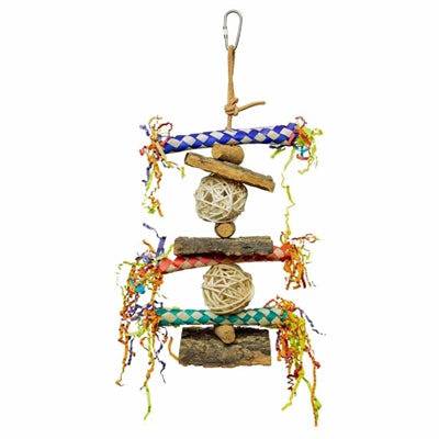 Back Zoo Nature Corky Finger Traps bird toy with colorful cork and feather details, measuring 35x18x8 cm for bird enrichment.