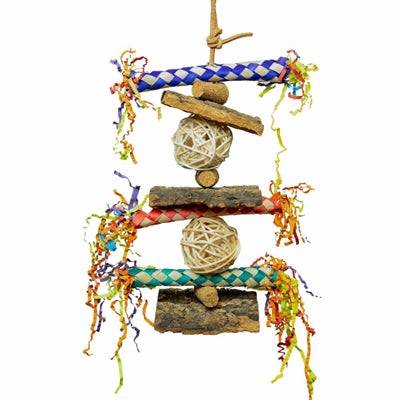 Back Zoo Nature Corky Finger Traps bird toy with colorful corky strips, measuring 35x18x8 cm, designed for bird enrichment.