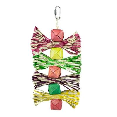 Back Zoo Nature Palm Leaf Tower bird toy with colorful natural leaves, measuring 28 x 12 x 3 cm for small to medium birds.