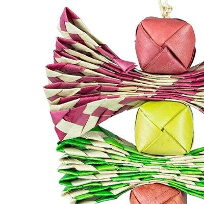 Back Zoo Nature palm leaf tower bird toy, 28x12x3 cm, natural wooden and leaf materials for bird enrichment.