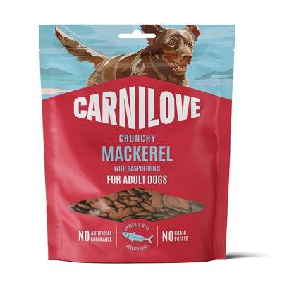 Carnilove Crunchy Dog Treats with Mackerel and Raspberry in 200g package, natural and crunchy snacks for dogs