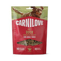 Carnilove Soft Snack Duck and Rosemary dog treats in 200g package, showing the soft, chewy treats for dogs.