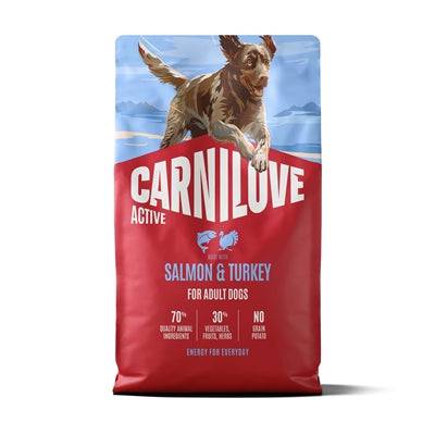 CARNILOVE Active Adult Dog Food with Salmon and Turkey in 400g package, natural nutrition for all breeds