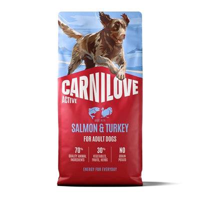 CARNILOVE Active Adult dog food with salmon and turkey, 400g pack, suitable for all breeds, natural pet nutrition.