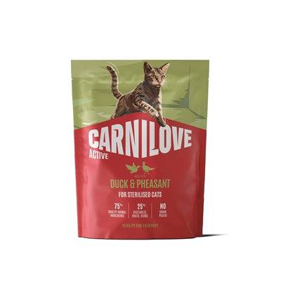 CARNILOVE Active Adult Sterilised dog food with duck and pheasant, 400g pack for all breeds, high-quality nutritious pet food.