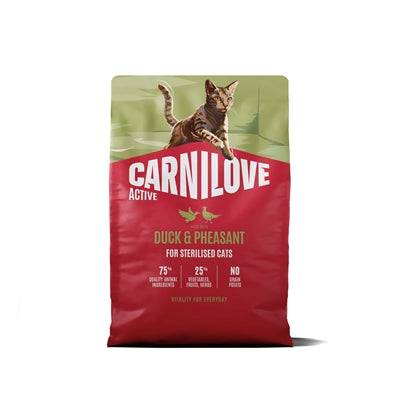 CARNILOVE Active Adult Dog Food with duck and pheasant for sterilized all breed dogs, 400g package, natural ingredients.