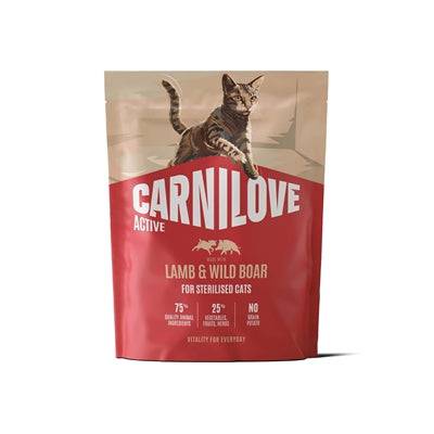 CARNILOVE Active Adult Dog Food with Lamb and Wild Boar for sterilized all breeds, 400g bag, high-quality dog nutrition.