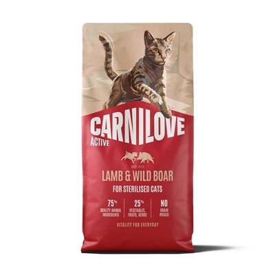Carnilove Active Adult dog food with lamb and wild boar, 400g package, suitable for sterilized adult dogs of all breeds.