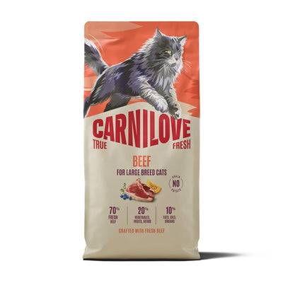 Carnilove True Fresh Adult Large Breed Beef dog food in a 2 kg bag, featuring natural ingredients for large adult dogs.