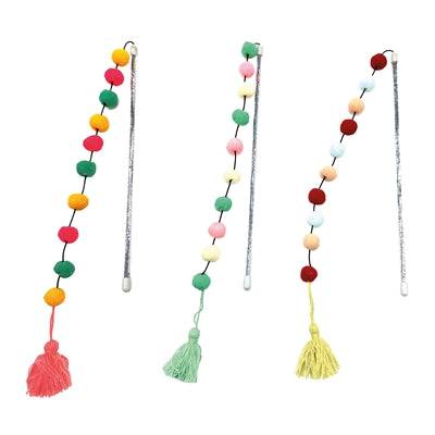 Croci Pompom Cat Teaser Toy, assorted colors, 30 cm length, playful cat toy with pompom for interactive fun