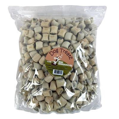 Dog Treatz Mini Merg Cookies, 2.5 kg, DOGIS KEX for dogs, showing small, crunchy treats in a resealable bag.