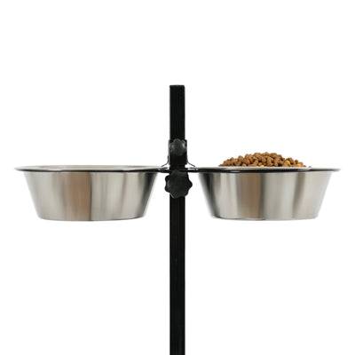EasyPets Zolux stainless steel adjustable food and water bowl stand with two 1.5L bowls, height 21cm, sturdy and rust-resistant.