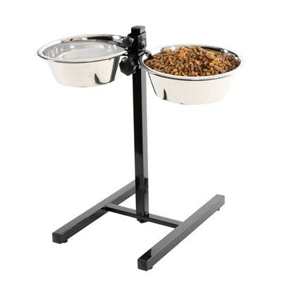EasyPets Zolux adjustable stainless steel food and water bowl stand, 2x1.5L, with non-slip mat and ergonomic design.