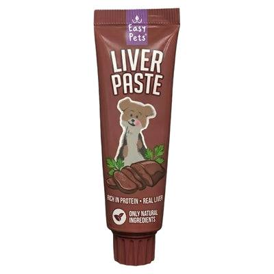 Easypets Lickables Liver Paste MJUKA Snacks for dogs in a 6-pack, soft treat with liver flavor, shown in a close-up image.