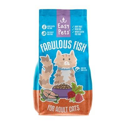 Easypets Fabulous Fish adult cat food in 1.5 kg bag, EasyPets brand, high-quality fish-flavored dry cat food.