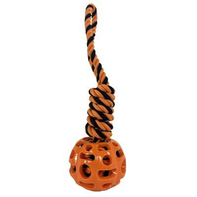 Fofos Halloween Pumpkin Rope Toy for dogs, 31 cm, made of TPR with pumpkin design, suitable for playful pets.