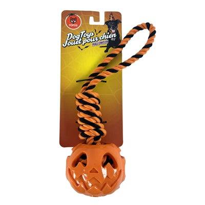 Fofos Halloween pumpkin rope toy for dogs, 31 cm, made of TPR, featuring a festive pumpkin design for active play.