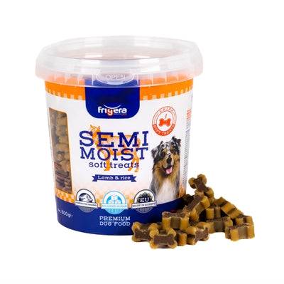 Frigera Soft Treats Bones Lamb and Rice, MJUKA SNACKS dog treats in a package of 10, soft and chewy for dogs.