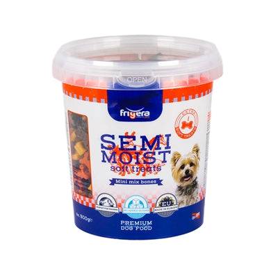 Frigera Soft Treats Mini Mix Bones for dogs, 500g, soft snacks in various shapes and flavors for pet treats.