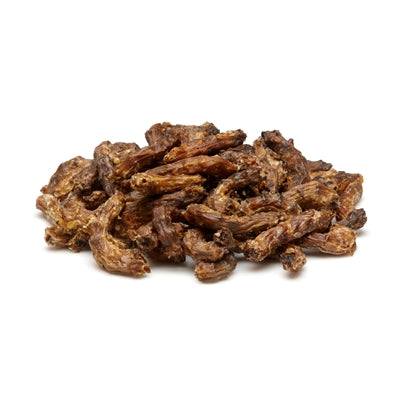 Dried chicken necks from Frigera in 250g package, a natural snack for dogs, featuring crispy, healthy chicken treats.