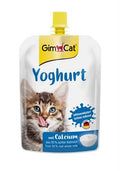 GimCat Yogurt Pouch for Cats, 150g soft snack in a pouch, featuring creamy yogurt for feline treats