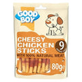 Good Boy Cheesy Chicken Sticks for dogs, 80g, featuring crunchy dog treats from the GOOD BOY SNACKS TUGG line.
