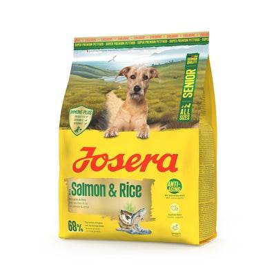 Josera Senior Salmon & Rice Torrfoder in 12.5 kg bag, natural dog food with salmon and rice for senior dogs.