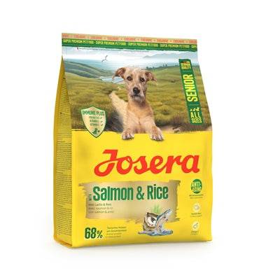 Josera Senior Salmon & Rice dry dog food bag, 12.5 kg, high-quality TORRFODER with salmon and rice for senior dogs.