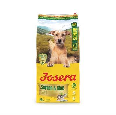 Josera Senior Salmon & Rice dry dog food in a 12.5 kg bag, natural pet nutrition with salmon and rice ingredients from JOSERA.