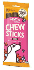 Lily's Kitchen Beef Chew Sticks for dogs, 120g, 3-pack, natural dog treats with beef, ideal for chewing and rewarding pets.