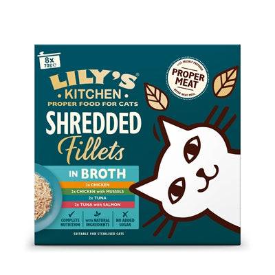 Lily's Kitchen shredded fillets wet dog food multipack with 8 tins, each 70g, natural and high-quality pet nutrition from Lily's Kitchen.