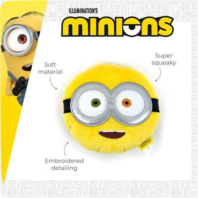 Minions squeaky head plush toy, colorful and soft, measuring 19x15.5x6 cm, by MINION, suitable for children.