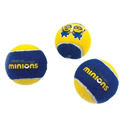 Yellow and blue Minions squeaky tennis balls for dogs, 6.5 cm, featuring Minions character designs and squeaker inside.