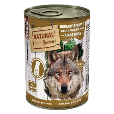Natural Greatness Veterinary Diet wet dog food for urinary struvite, 400g, featuring quality ingredients for urinary health.