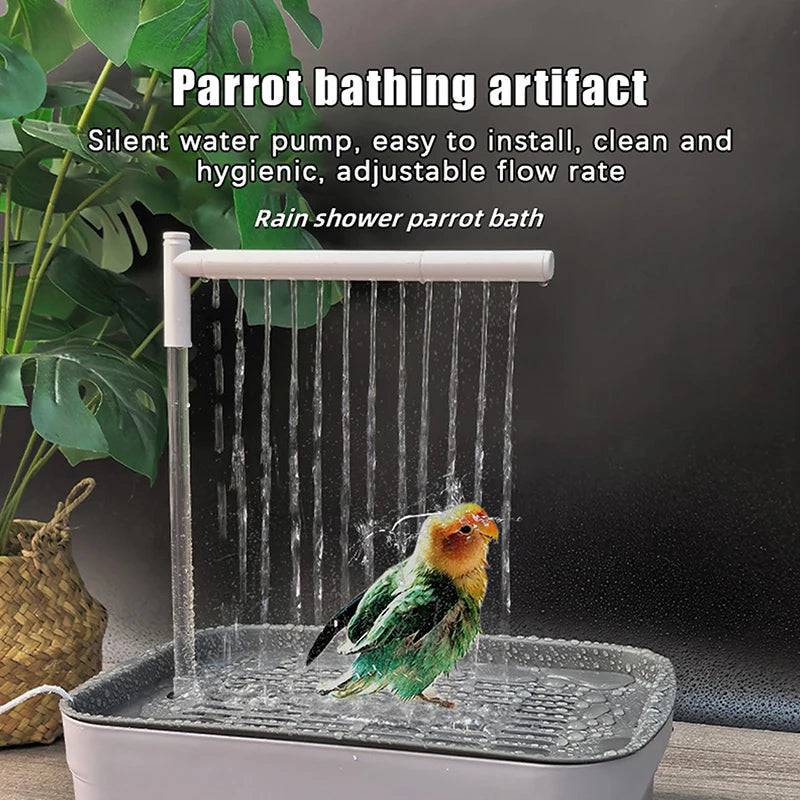 Pawciara automatic parrot bird bath with USB circulating water fountain, pet supplies for indoor bird bathing and hydration.