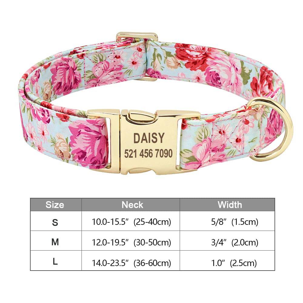 Blue personalized nylon dog collar with engraved ID tag from Pawciara, suitable for small to large dogs.