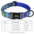Blue personalized nylon dog collar with engraved ID tag, suitable for small to large dogs, by Pawciara.