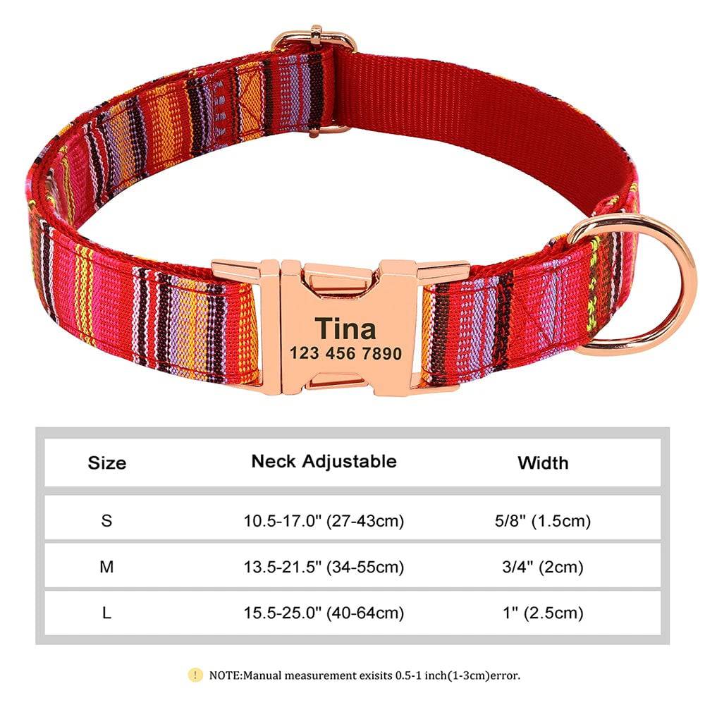 Blue nylon personalized dog collar with engraved ID tag from Pawciara, suitable for small to large dogs with printed design.