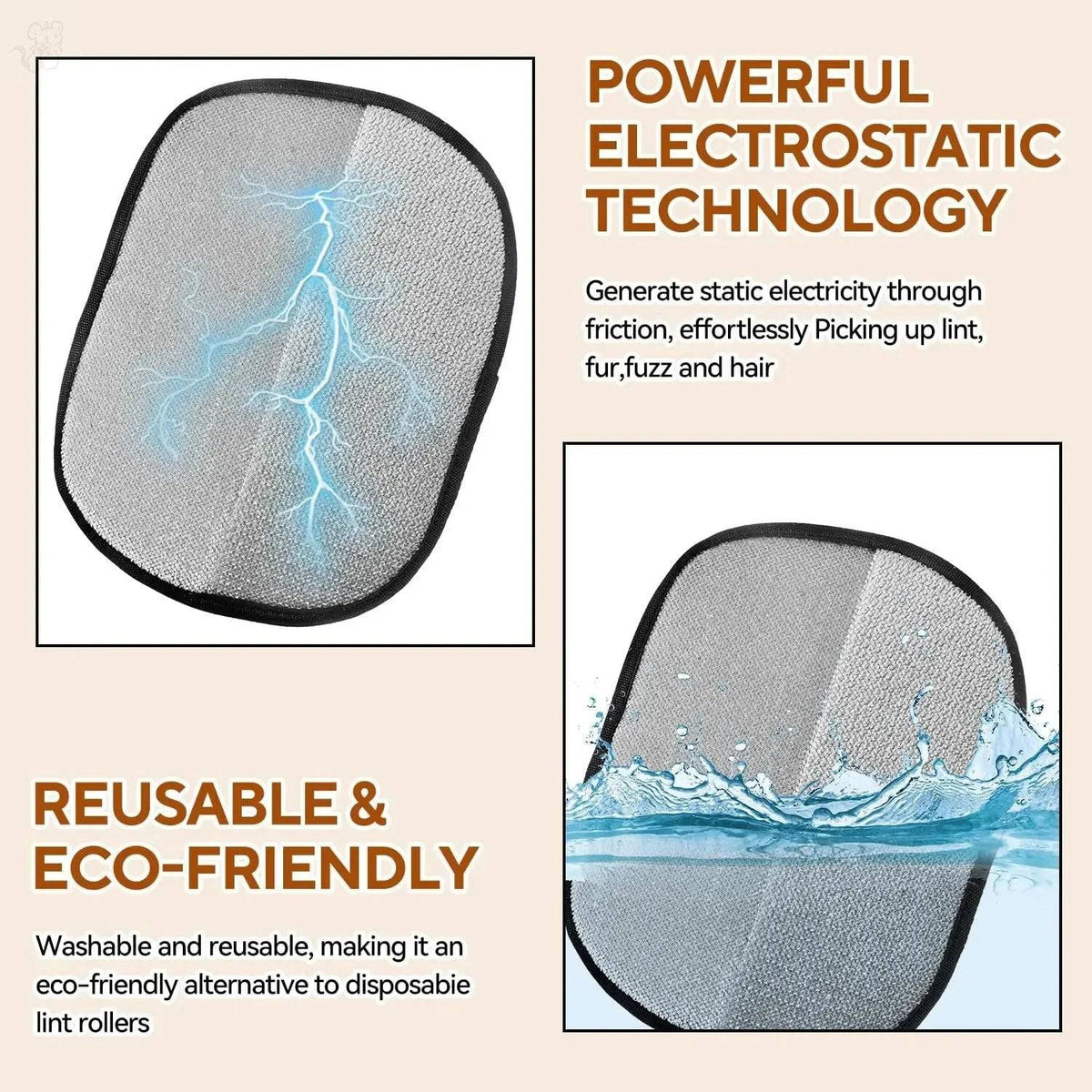 Reusable Pet Hair Removal Gloves by Pawciara, double-sided grooming gloves for removing pet fur from pets and furniture.