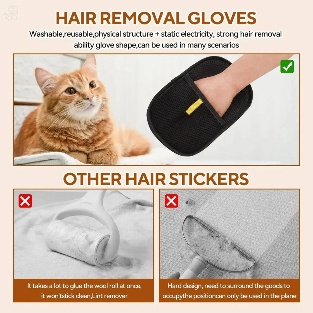 Reusable Pawciara pet hair removal gloves, double-sided grooming gloves for removing pet fur from pets and carpets.