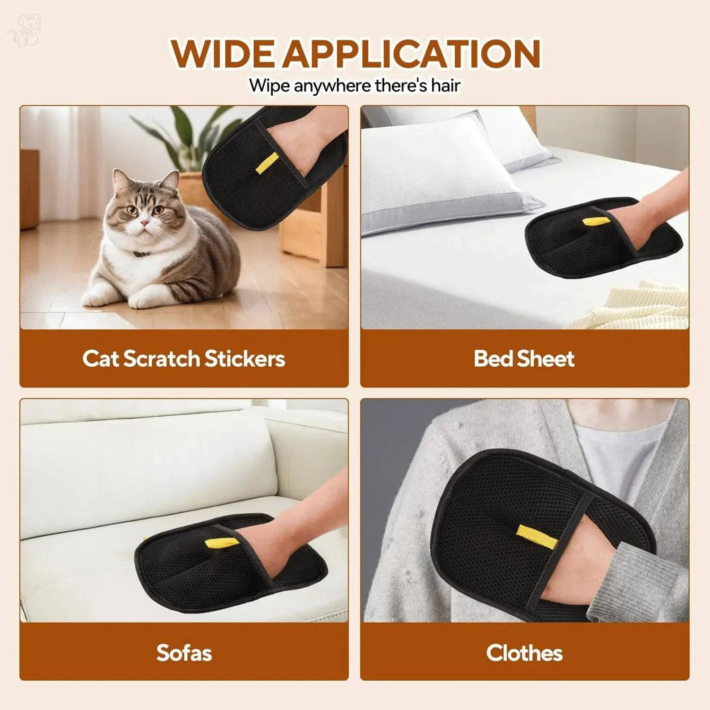 Reusable Pet Hair Removal Gloves by Pawciara, double-sided grooming gloves for removing pet fur from pets and carpets.