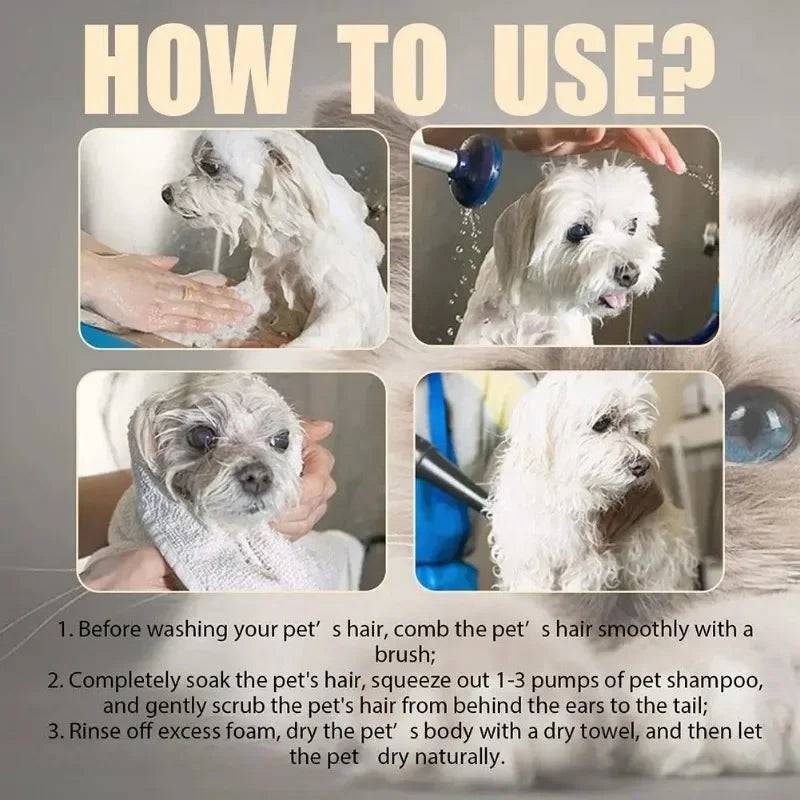 Pawciara Gentle Pet Shampoo for dogs and cats, moisturizing cleanser with softening and anti-itch properties, in a 300ml bottle.