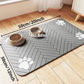Grey Pawciara absorbent pet feeding mat with waterproof backing, designed for food and water bowls for dogs and cats.